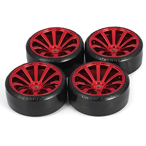 WONFAST RC Drift Car Wheel and Tire Set - 63mm Hard Plastic Tires for 1/10 On-Road Drifting (Red, 4-Pack)
