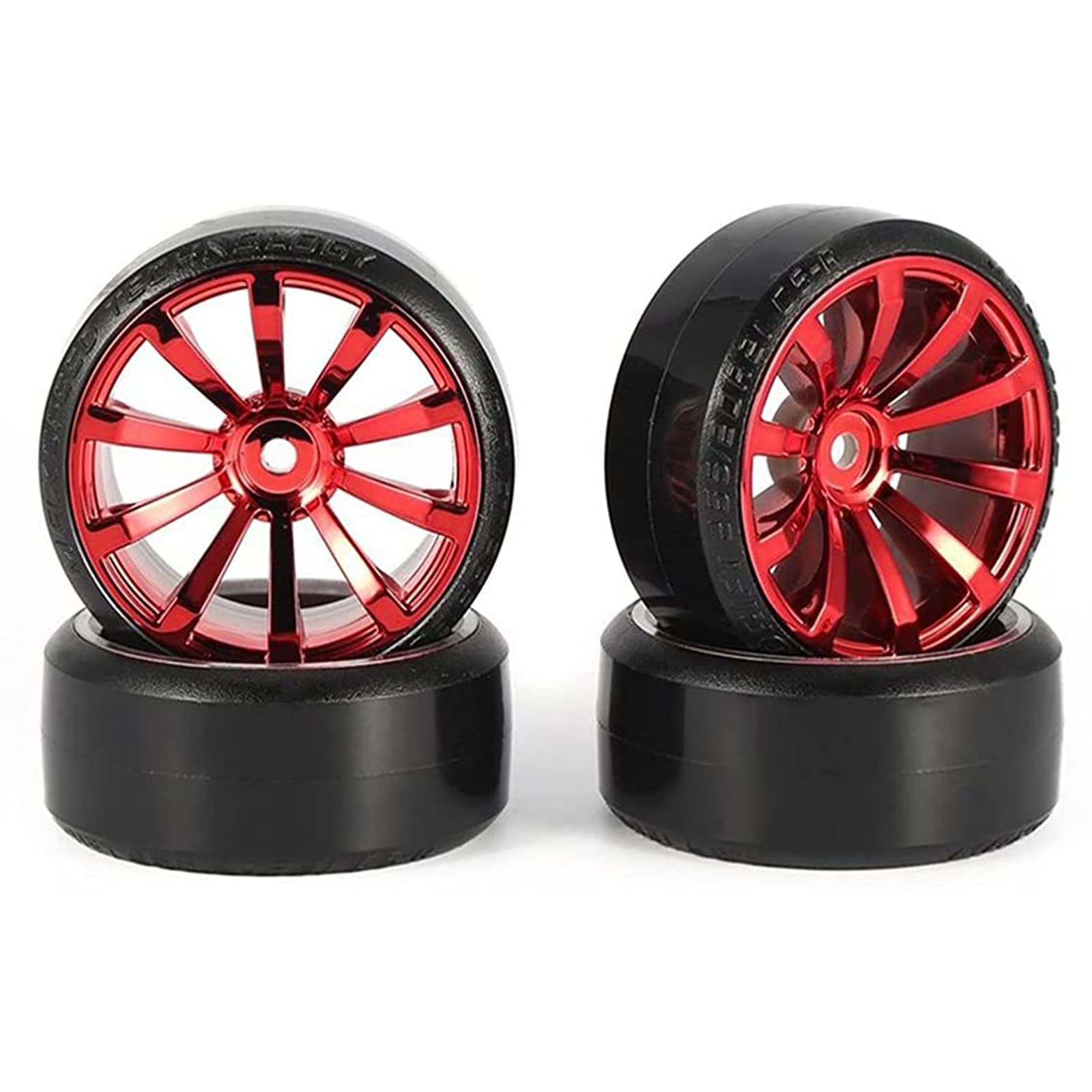 WONFAST RC Drift Car Wheel and Tire Set - 63mm Hard Plastic Tires for 1/10 On-Road Drifting (Red, 4-Pack)