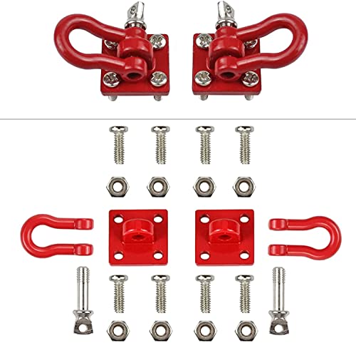 WONFAST Red Metal RC Crawler Trailer Tow Hooks (2-Pack) - 1/10 Scale D-Shackle Winch Hooks for TRX4 SCX10 D90