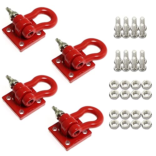 WONFAST Red Metal RC Crawler Trailer Tow Hooks (2-Pack) - 1/10 Scale D-Shackle Winch Hooks for TRX4 SCX10 D90