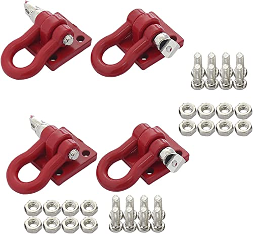 WONFAST Red Metal RC Crawler Trailer Tow Hooks (2-Pack) - 1/10 Scale D-Shackle Winch Hooks for TRX4 SCX10 D90