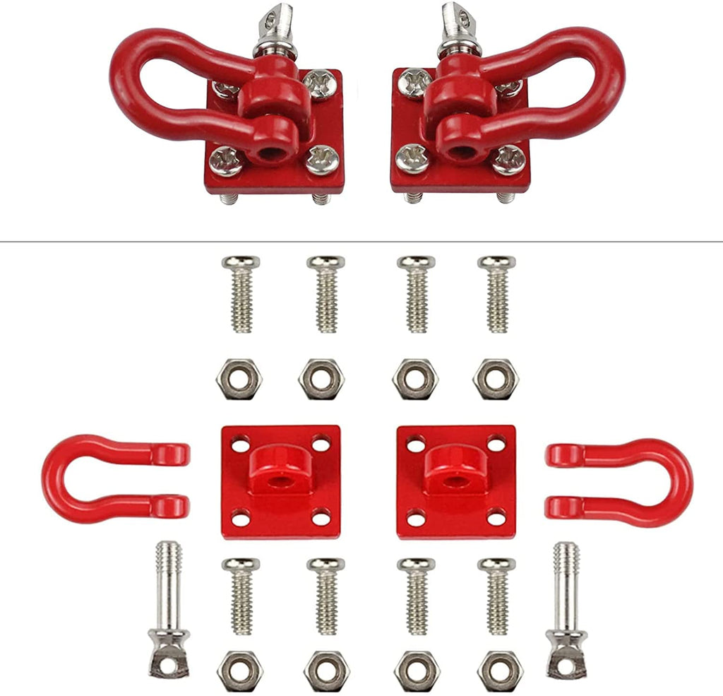 WONFAST Red Metal RC Crawler Trailer Tow Hooks (2-Pack) - 1/10 Scale D-Shackle Winch Hooks for TRX4 SCX10 D90