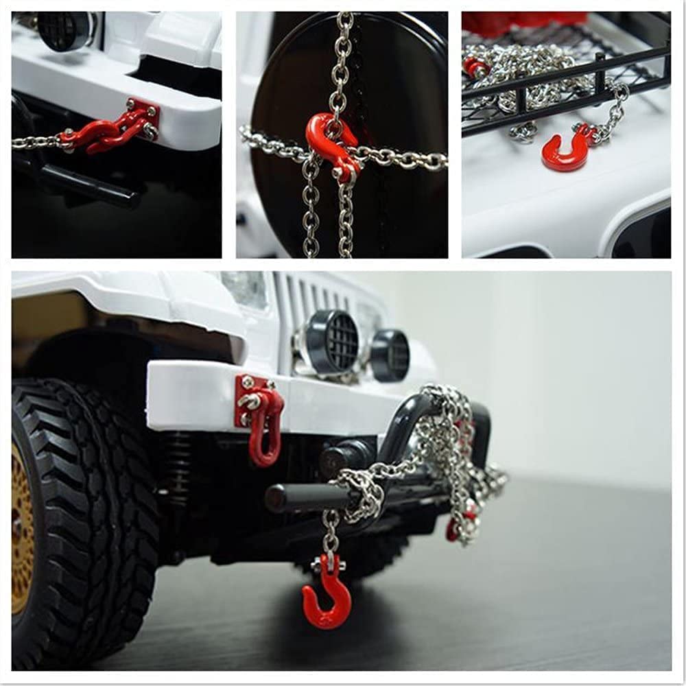 WONFAST Red Metal RC Crawler Trailer Tow Hooks (2-Pack) - 1/10 Scale D-Shackle Winch Hooks for TRX4 SCX10 D90