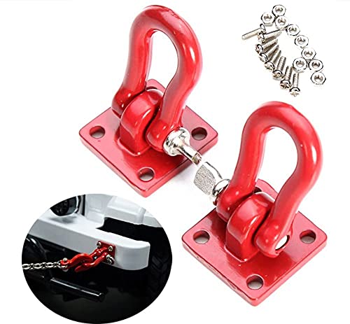WONFAST Red Metal RC Crawler Trailer Tow Hooks (2-Pack) - 1/10 Scale D-Shackle Winch Hooks for TRX4 SCX10 D90