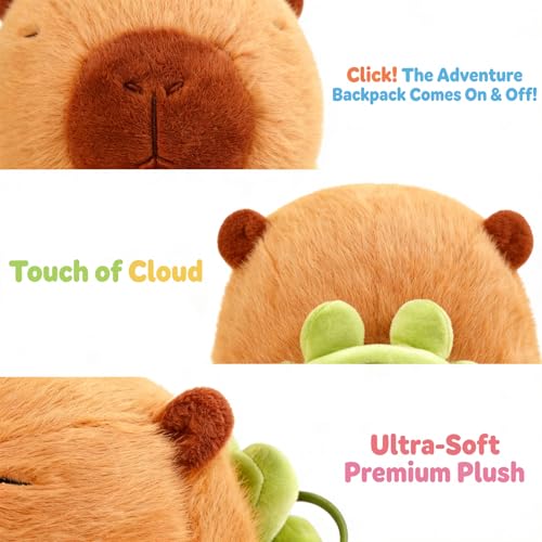 Wonfirang Capybara Plush with Detachable Turtle Backpack – 9 Inch Kawaii Stuffed Animal for Girls, Cute Birthday Gift