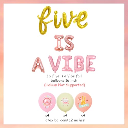 Wonmelody Rose Gold Pink 5th Birthday Balloon Banner - Groovy Hippie Retro Set with Foil Balloons, Daisies & Rainbow Balloon for Girls Party