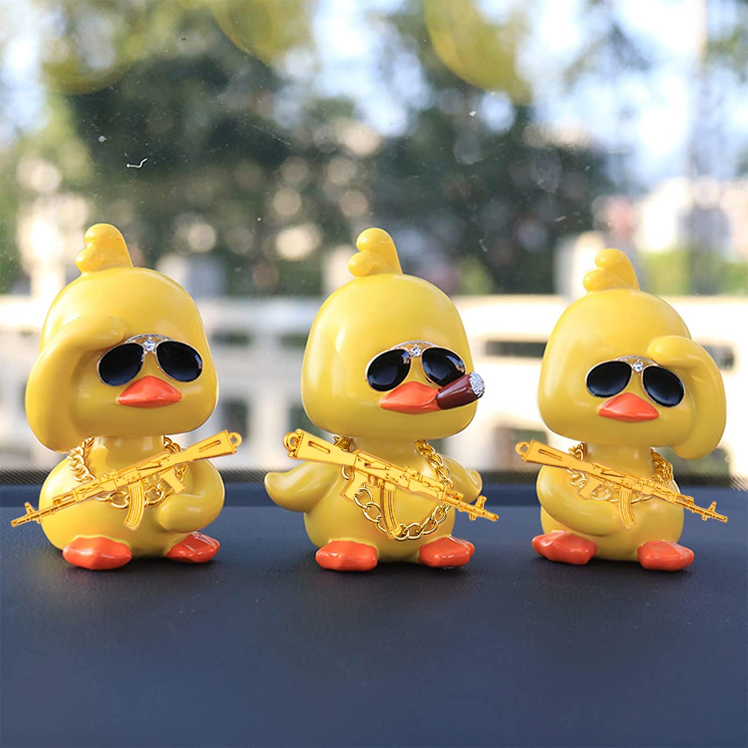 Wonuu Bobble Head Duck: Yellow Shaking Head Duck Car Dashboard Decor with Glasses and Accessories
