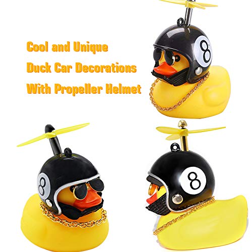 wonuu Car Duck 2-Pack: Rubber Duck Dashboard Decorations with Spinning Propeller, Glasses & Gold Chain