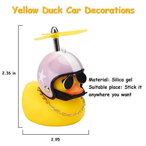 wonuu Car Duck 2-Pack: Rubber Duck Dashboard Decorations with Spinning Propeller, Glasses & Gold Chain