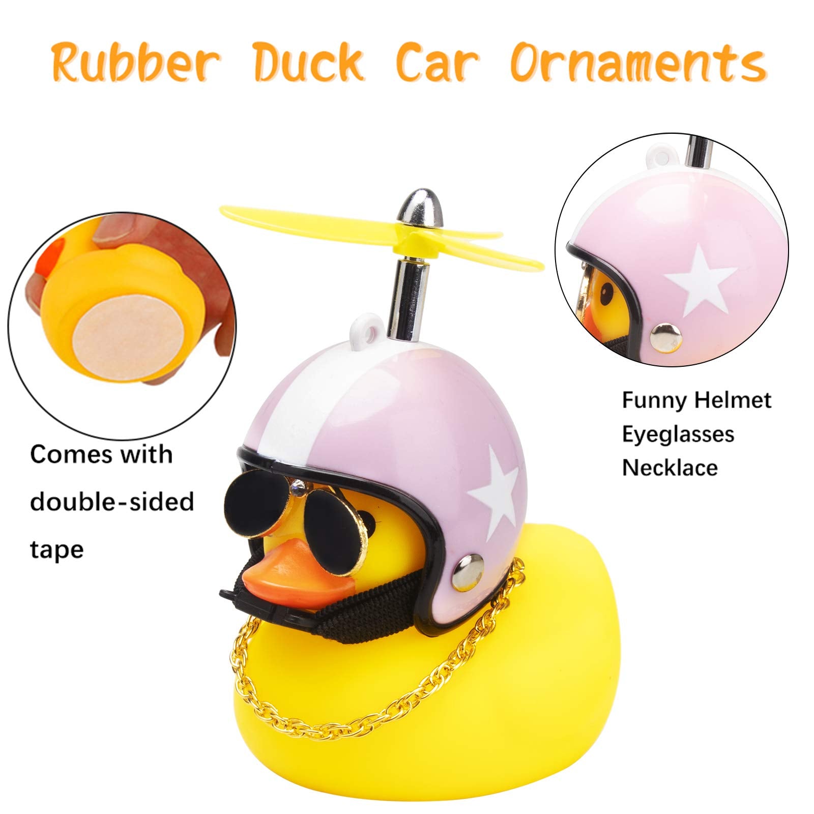 wonuu Car Duck 2-Pack: Rubber Duck Dashboard Decorations with Spinning Propeller, Glasses & Gold Chain
