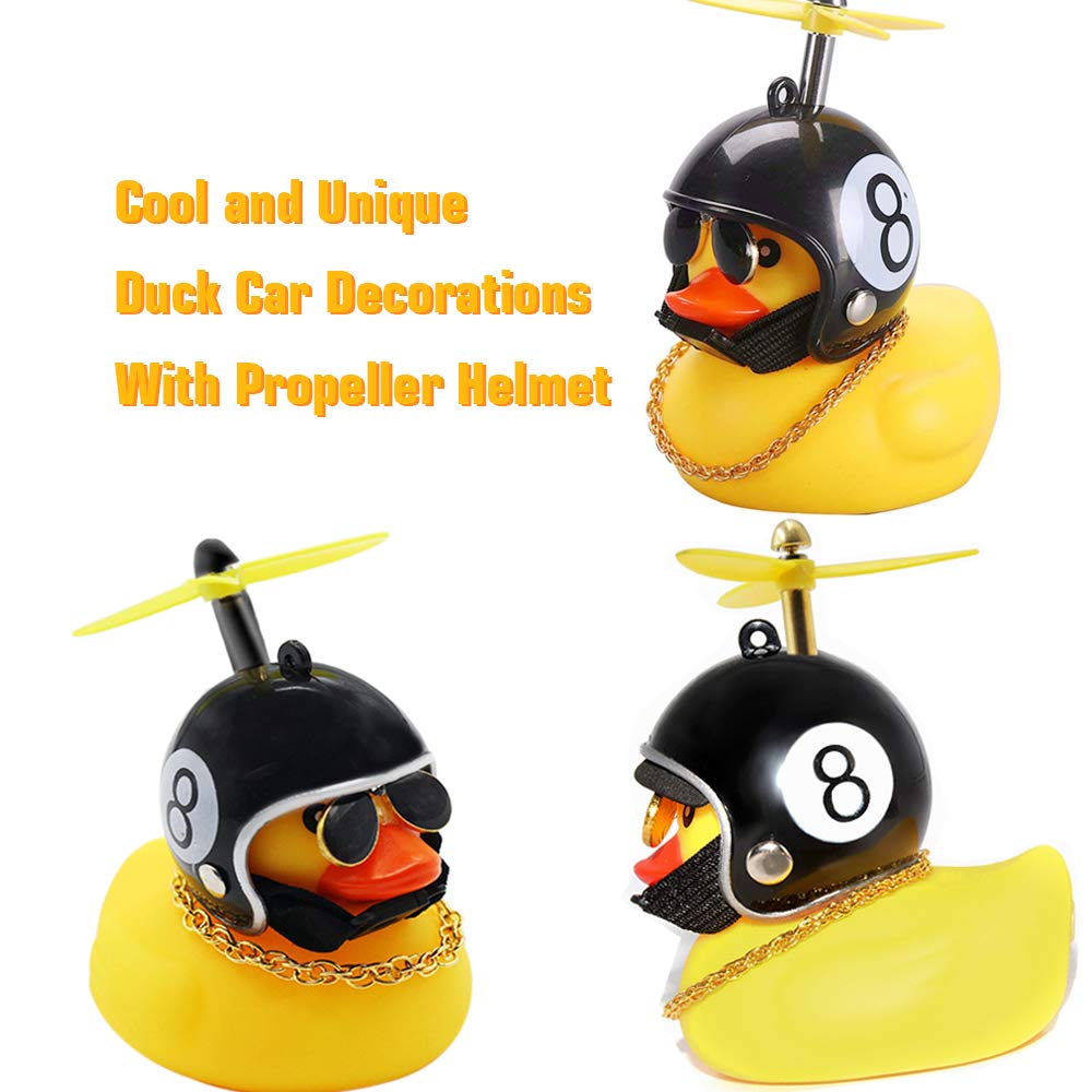 wonuu Car Duck 2-Pack: Rubber Duck Dashboard Decorations with Spinning Propeller, Glasses & Gold Chain