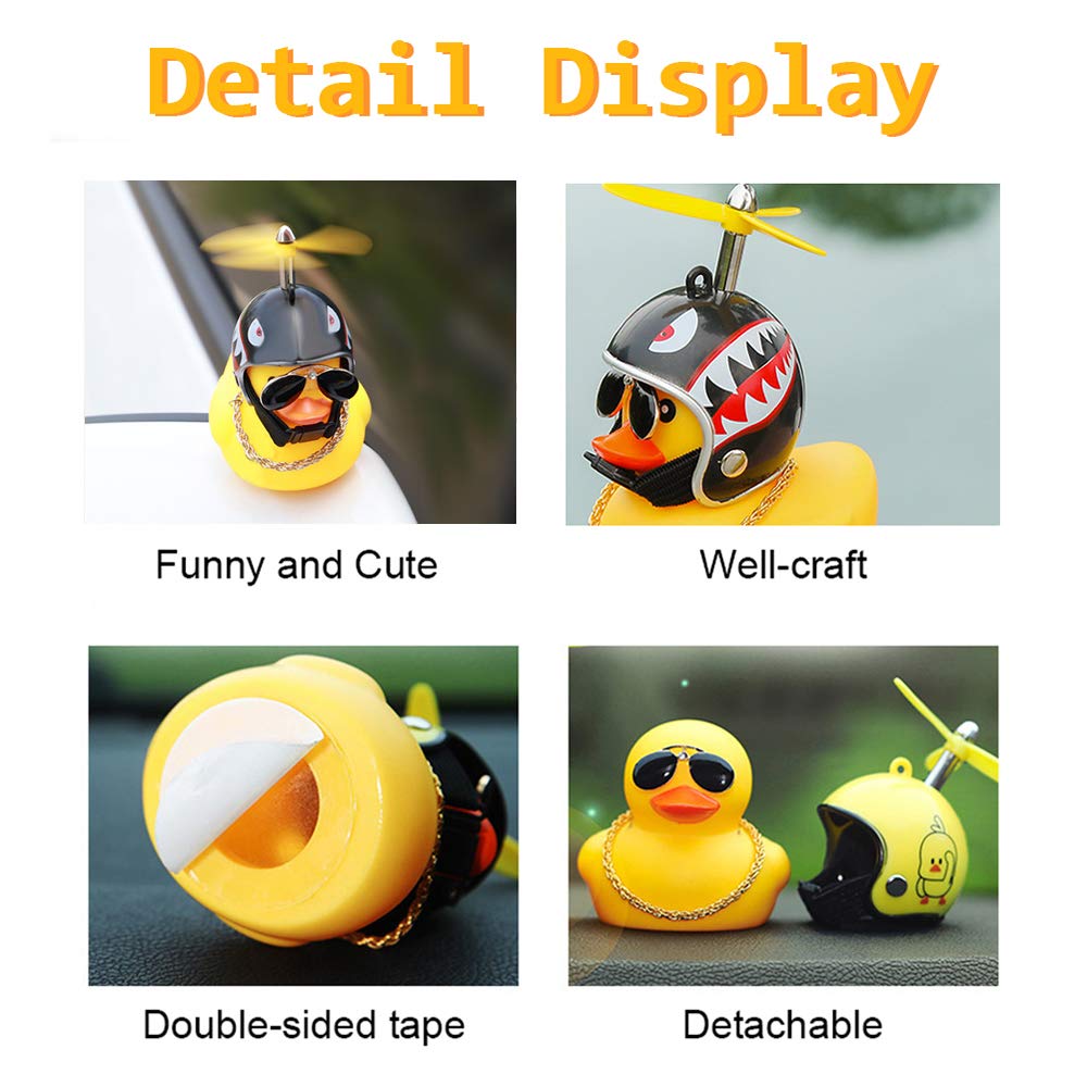 wonuu Car Duck 2-Pack: Rubber Duck Dashboard Decorations with Spinning Propeller, Glasses & Gold Chain