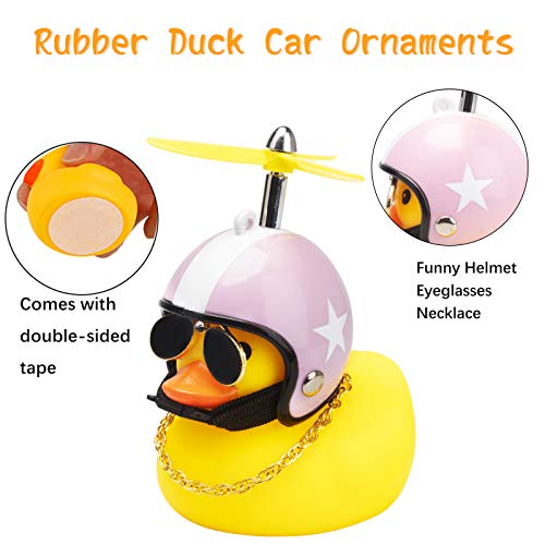 wonuu Car Duck 2-Pack: Rubber Duck Dashboard Decorations with Spinning Propeller, Glasses & Gold Chain
