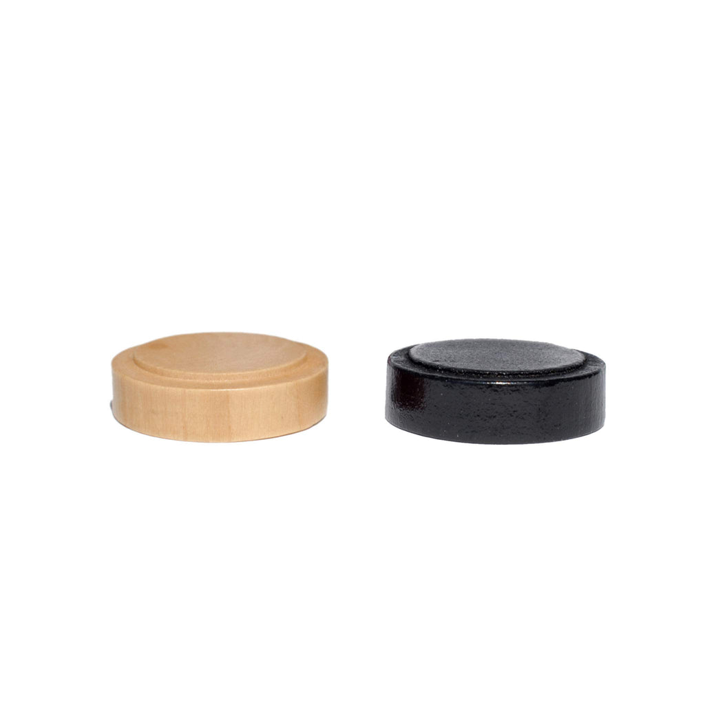 Wood Backgammon Checkers 30-Piece Set - Black & Natural 1.125 inch Diameter with Drawstring Bag