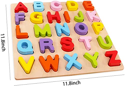 WOOD CITY Wooden Alphabet & Number Puzzle Set (2 Pack) – ABC Letters and 123 Numbers for Toddlers 1-5, Preschool Learning Toy, Educational Gift