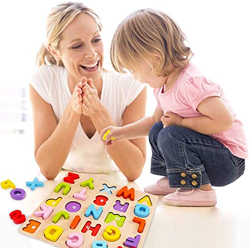 WOOD CITY Wooden Alphabet & Number Puzzle Set (2 Pack) – ABC Letters and 123 Numbers for Toddlers 1-5, Preschool Learning Toy, Educational Gift