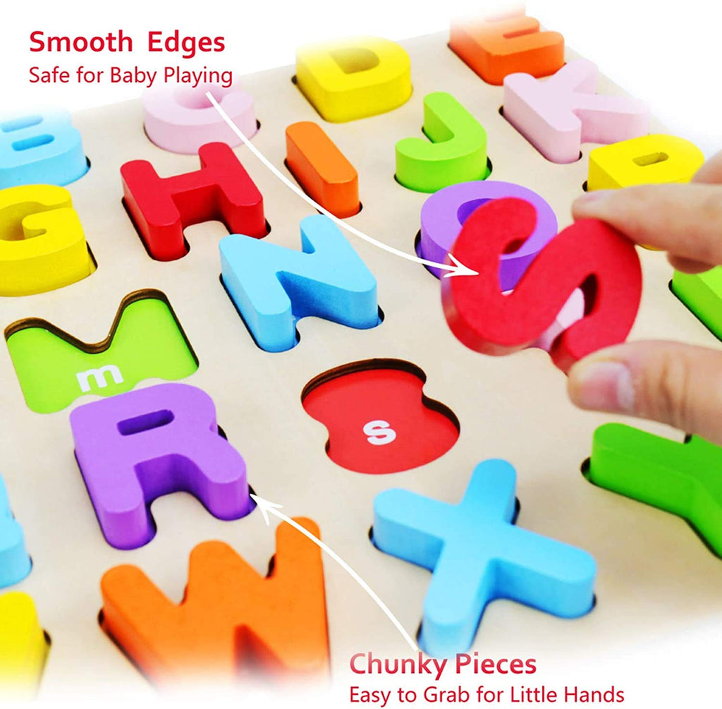 WOOD CITY Wooden Alphabet & Number Puzzle Set (2 Pack) – ABC Letters and 123 Numbers for Toddlers 1-5, Preschool Learning Toy, Educational Gift