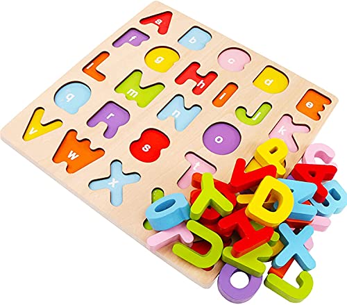 WOOD CITY Wooden Alphabet & Number Puzzle Set (2 Pack) – ABC Letters and 123 Numbers for Toddlers 1-5, Preschool Learning Toy, Educational Gift