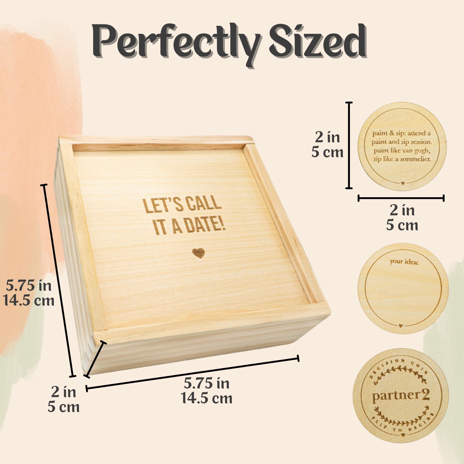 Wood Enchantments Date Night Box - 52 Romantic Date Ideas on Wooden Coins with Decision Maker Coin, Beechwood, Classic Edition