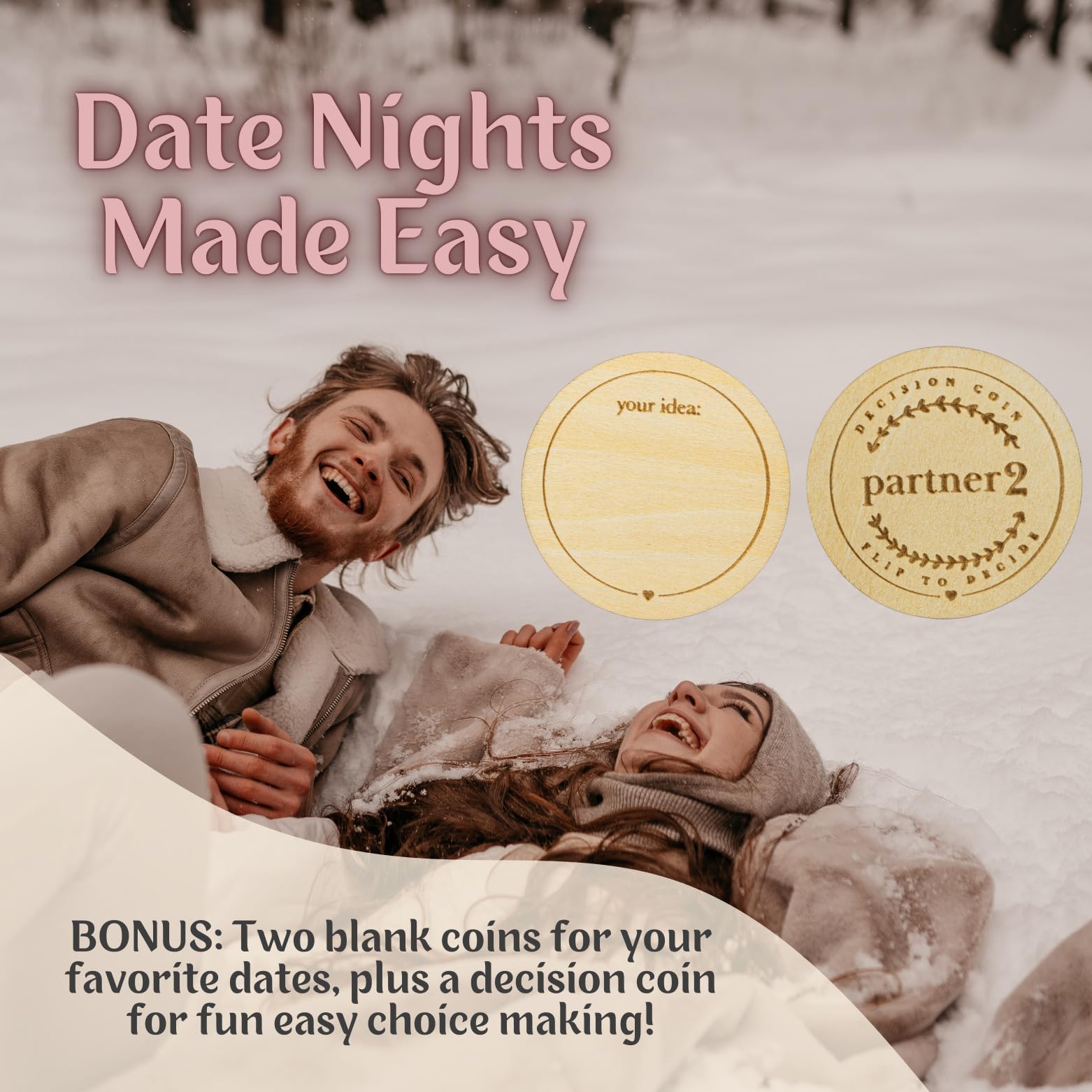 Wood Enchantments Date Night Box - 52 Romantic Date Ideas on Wooden Coins with Decision Maker Coin, Beechwood, Classic Edition