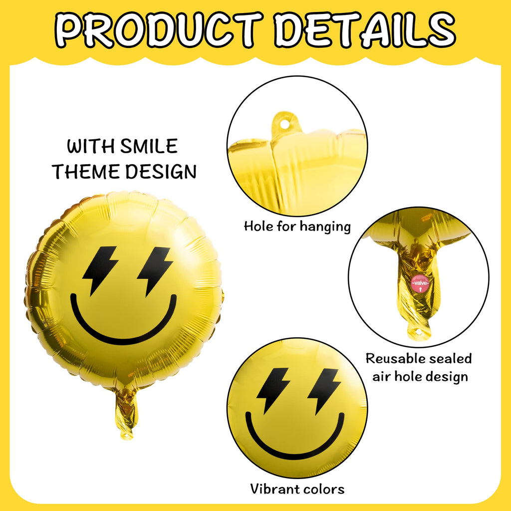 Wood Homing 8-Pack 18-Inch Smile Face & Checkered Helium Balloons – Yellow Lightning and Star Foil Balloons for Birthday Party Decor