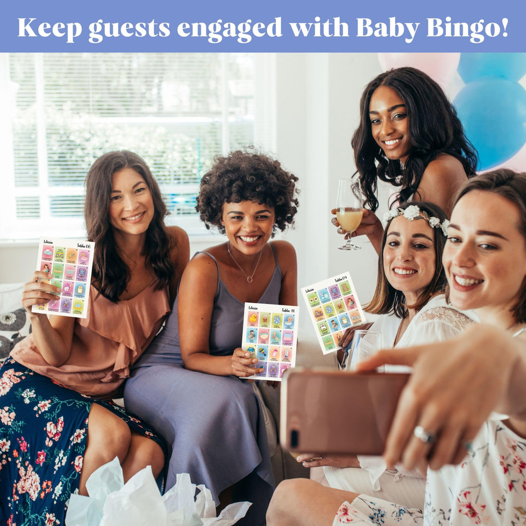 WOODAMORE Baby Shower Loteria Bilingual Game – 50 Cards, 54 Calling Cards, Chips for 40 Players