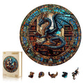 WOODBESTS 100-Piece Wooden Puzzle for Adults – Dragon's Library, 8.5"x8.5" Unique Cut Jigsaw