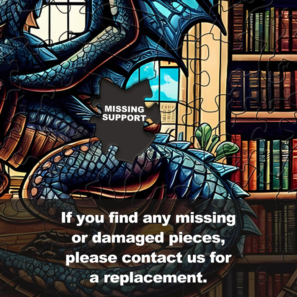 WOODBESTS 100-Piece Wooden Puzzle for Adults – Dragon's Library, 8.5"x8.5" Unique Cut Jigsaw