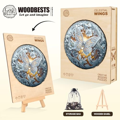 WOODBESTS Celestial Wings Wooden Puzzle – 100-Piece Adult Jigsaw, 8.5x8.5 inches, Laser-Cut Unique Shapes