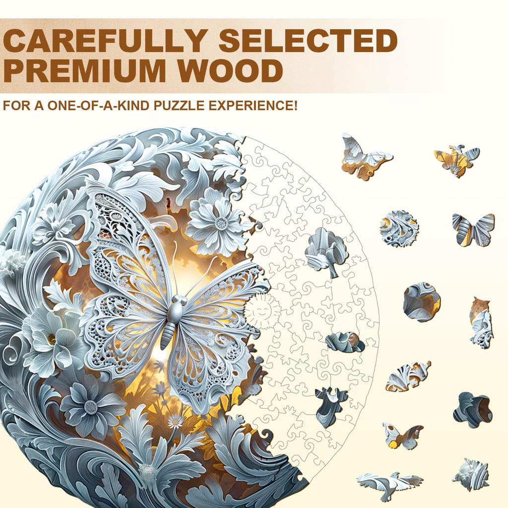 WOODBESTS Celestial Wings Wooden Puzzle – 100-Piece Adult Jigsaw, 8.5x8.5 inches, Laser-Cut Unique Shapes