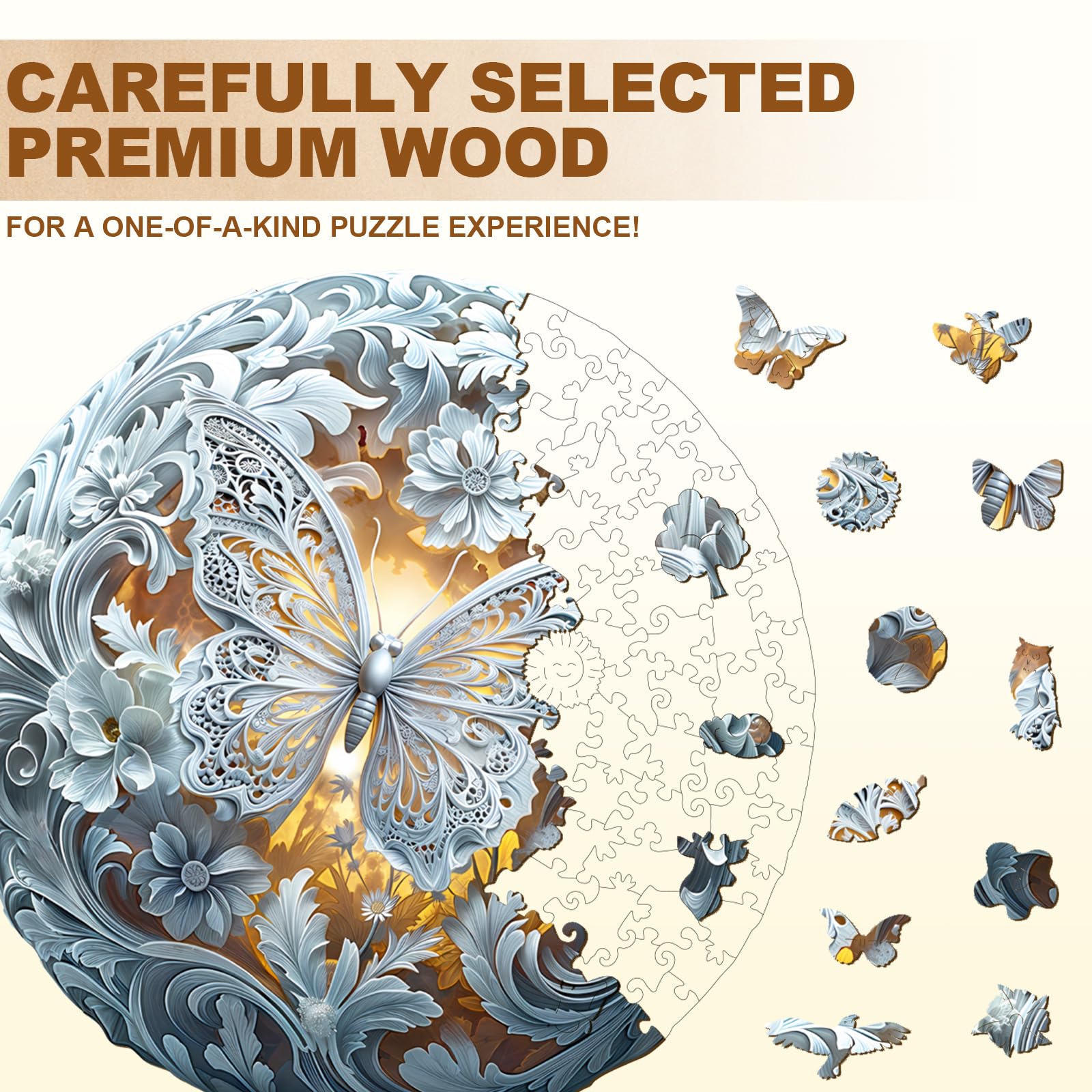 WOODBESTS Celestial Wings Wooden Puzzle – 100-Piece Adult Jigsaw, 8.5x8.5 inches, Laser-Cut Unique Shapes