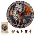 WOODBESTS Wooden Jigsaw Puzzle for Adults – 300 Piece Guardian Dragon, 13.4x13.4 Inches, Unique Shape, Wooden Box