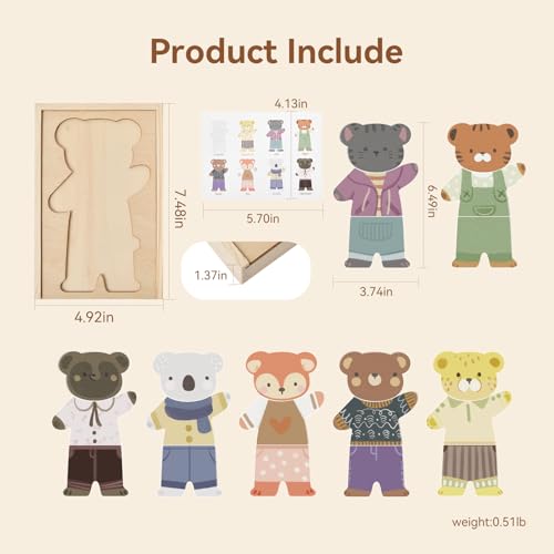 Wooden Animal Dress-Up Puzzle - 21 Mix-and-Match Pieces with Storage Box, Montessori Toy for Ages 3+