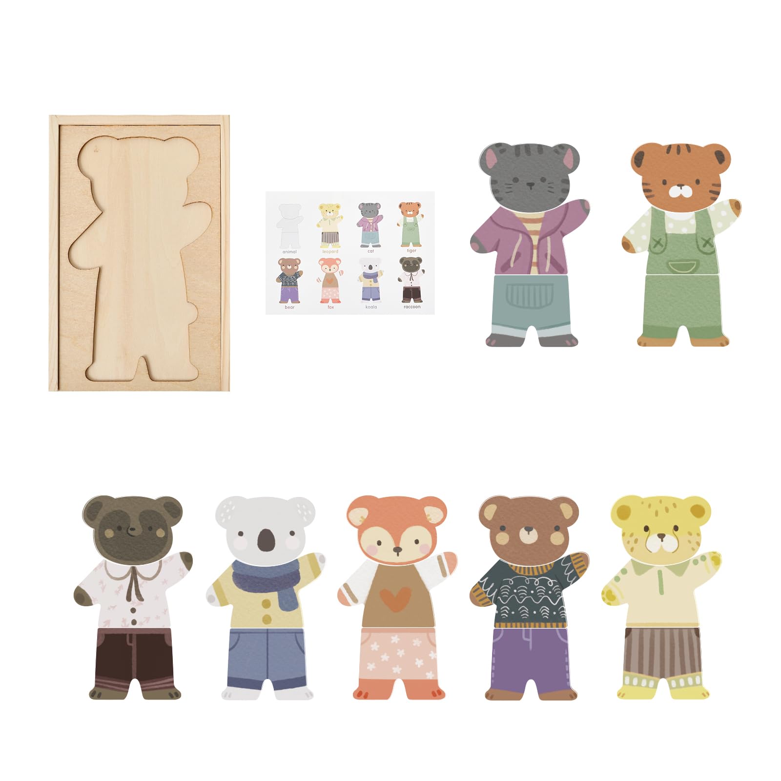 Wooden Animal Dress-Up Puzzle - 21 Mix-and-Match Pieces with Storage Box, Montessori Toy for Ages 3+