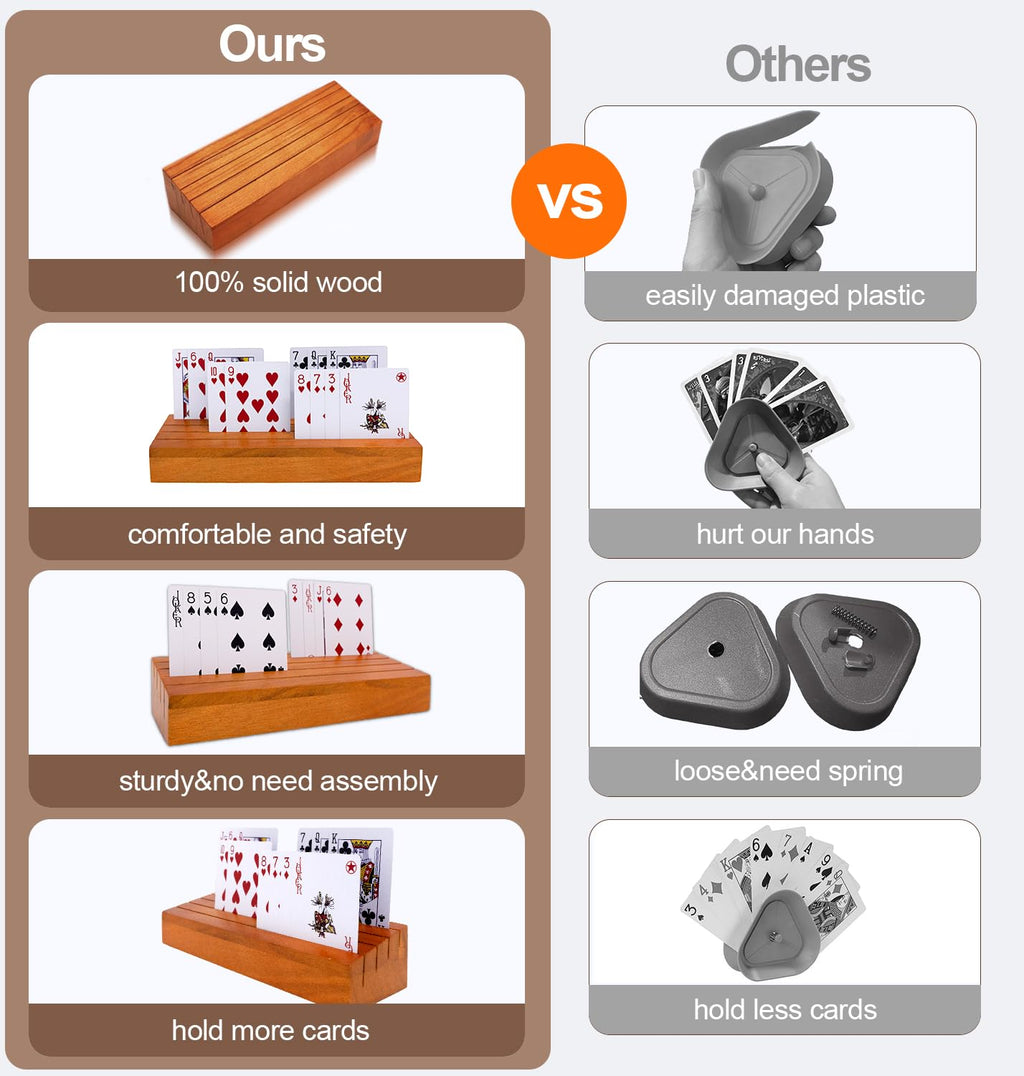 Wooden Card Holders for Playing Cards - Set of 2 Orange Deck Holders with Non-Slip Pads for Uno, Canasta, Poker