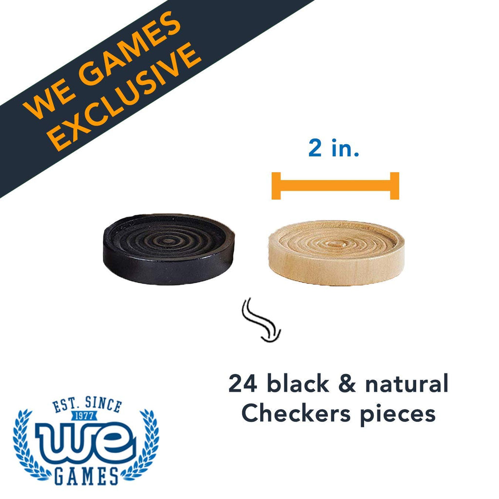 Wooden Checkers Pieces, 2 Inch, 24 Count, Natural and Black, Stackable with Bag