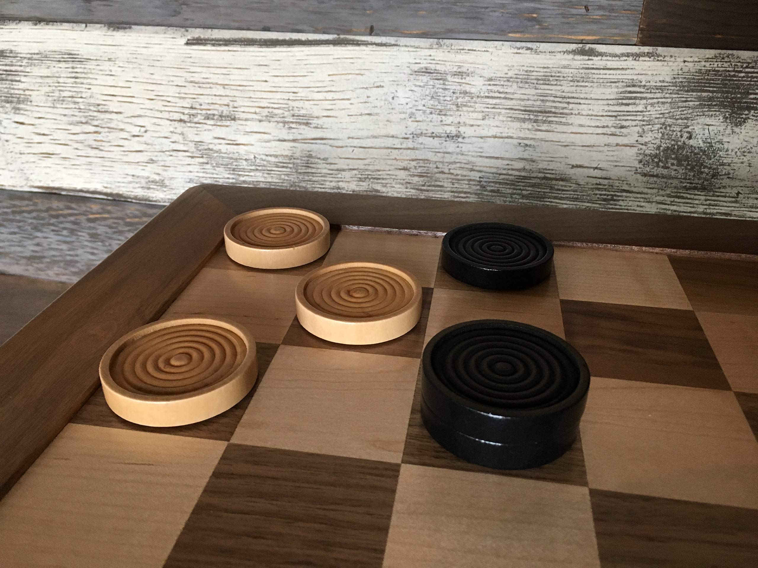 Wooden Checkers Pieces, 2 Inch, 24 Count, Natural and Black, Stackable with Bag
