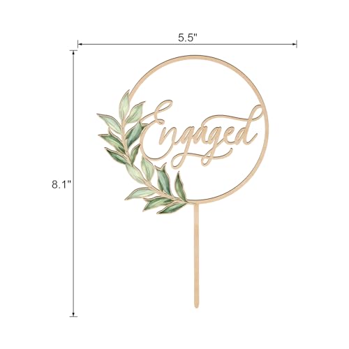 Wooden Engaged Cake Topper – Green Leaf Design by Party to Be, 5.5x8.1 inches