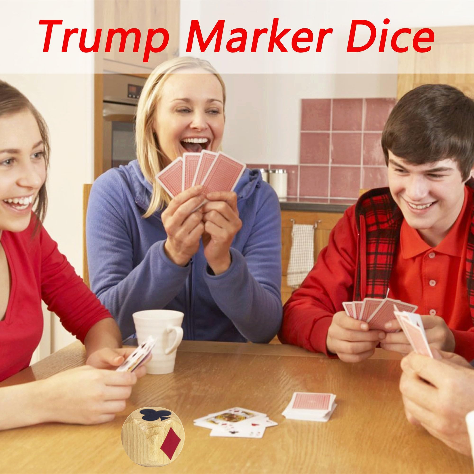 Wooden Euchre Trump Marker Dice – Large 1.57-Inch Set of 4 with Velvet Pouch