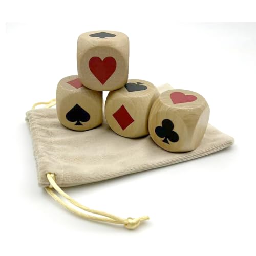 Wooden Euchre Trump Marker Dice – Large 1.57-Inch Set of 4 with Velvet Pouch
