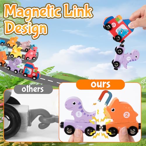 Wooden Magnetic Dinosaur Train Set for Toddlers 1-3 – Educational Toy with Numbers, Colors, and Storage Bag
