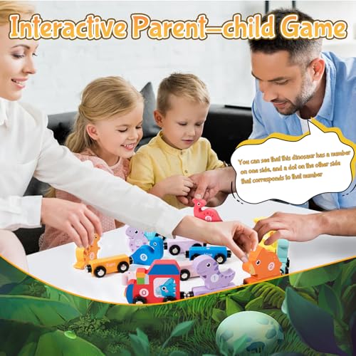 Wooden Magnetic Dinosaur Train Set for Toddlers 1-3 – Educational Toy with Numbers, Colors, and Storage Bag