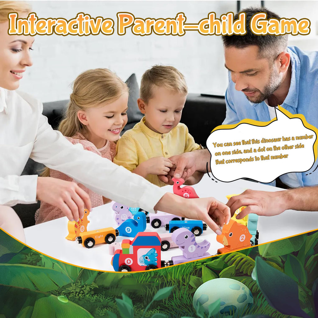 Wooden Magnetic Dinosaur Train Set for Toddlers 1-3 – Educational Toy with Numbers, Colors, and Storage Bag