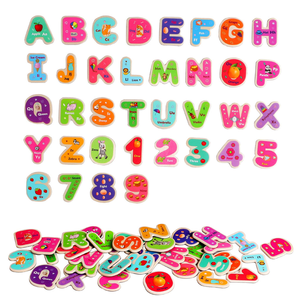 Wooden Magnetic Letters and Numbers Set - 72 Pieces ABC Magnets for Kids, Spelling Learning Toy by Toys of Wood Oxford