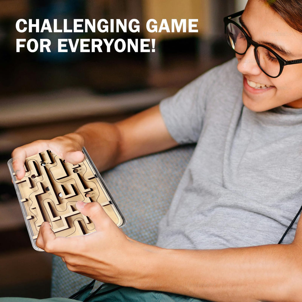 Wooden Marble Maze Game – Handheld Fidget Puzzle for Kids Ages 3-8