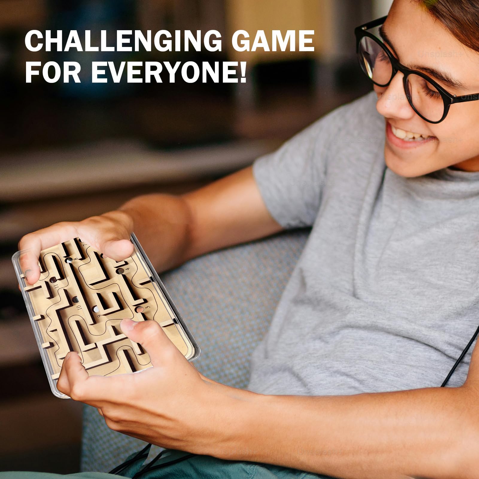 Wooden Marble Maze Game – Handheld Fidget Puzzle for Kids Ages 3-8
