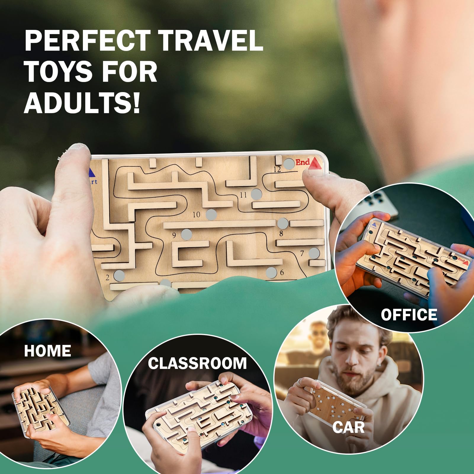 Wooden Marble Maze Game – Handheld Fidget Puzzle for Kids Ages 3-8
