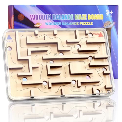 Wooden Marble Maze Game – Handheld Fidget Puzzle for Kids Ages 3-8