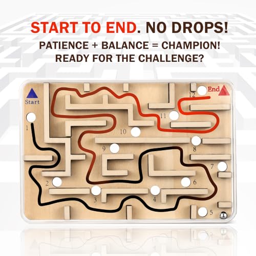 Wooden Marble Maze Game – Handheld Fidget Puzzle for Kids Ages 3-8