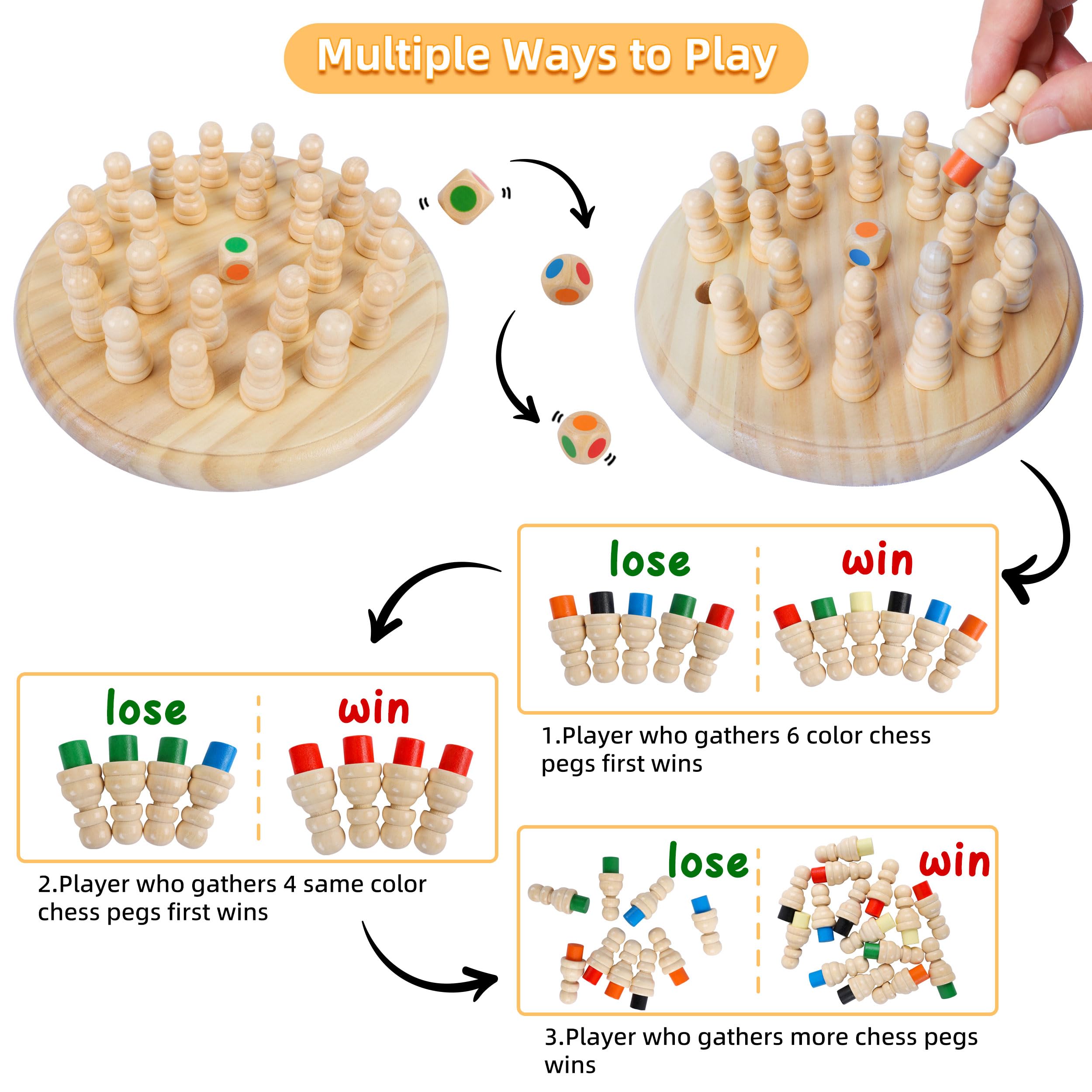 Wooden Memory Chess Game – 7.5 Inch Matching Stick Board Game for Kids Ages 3-100